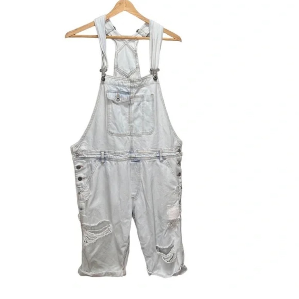 H&M X COACHELLA COLLAB Blue Denim Short Bib Overalls Shortalls Farmhouse Size XL